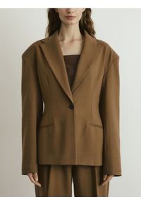 Reserved - Taliowana marynarka z wiskozą - warm olive. Materiał: wiskoza #1