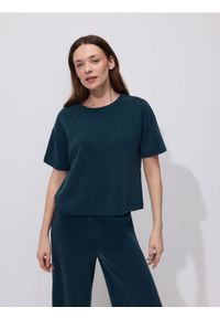 Reserved - T-shirt z modalem - ciemny turkus. Materiał: dzianina