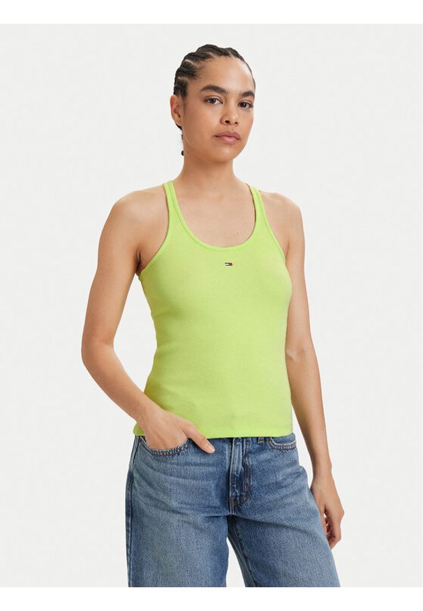 Tommy Jeans Top Racerback DW0DW22264 Zielony jasny Slim Fit. Kolor: zielony. Materiał: bawełna