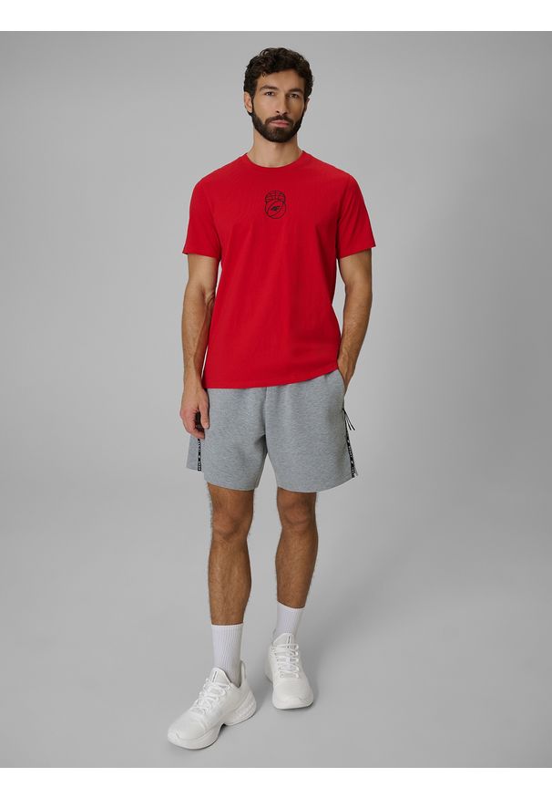 4f - 4F T-shirt regular z nadrukiem męski - czerwony M. Okazja: na co dzień. Kolor: czerwony. Materiał: dzianina, bawełna, materiał. Wzór: nadruk. Styl: casual, klasyczny