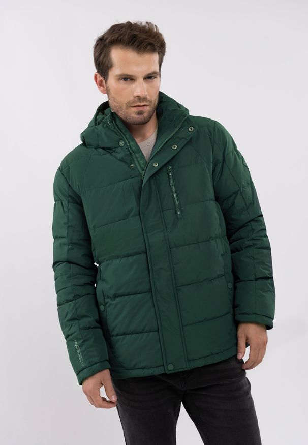 Volcano - Ciepła kurtka J-MASK. Okazja: na co dzień. Typ kołnierza: kaptur. Materiał: guma, materiał, włókno, syntetyk, puch. Wzór: napisy, aplikacja. Sezon: zima. Styl: klasyczny, casual