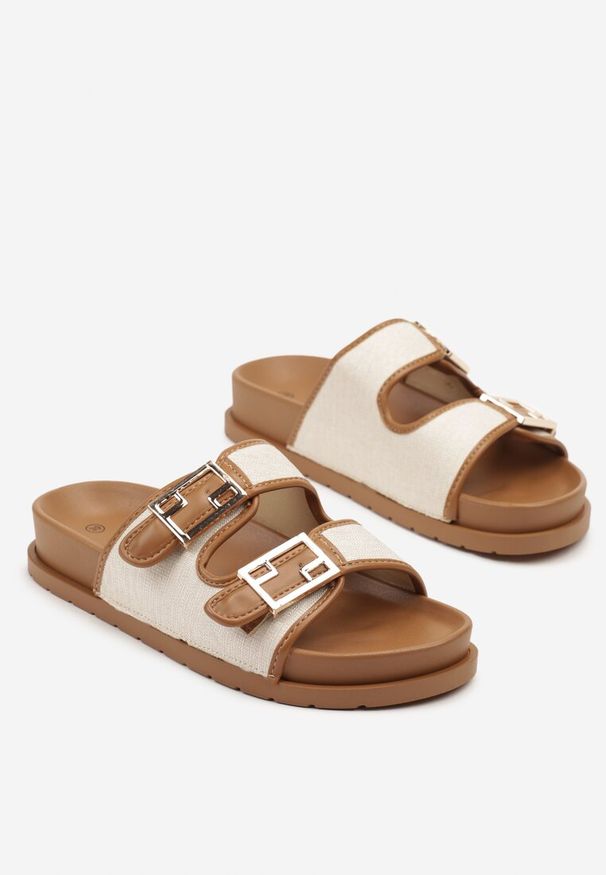 Born2be - Brązowe Casualowe Klapki z Paskami z Klamrami Redunise. Okazja: na co dzień. Kolor: brązowy. Materiał: jeans. Styl: casual