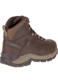 Buty trekkingowe męskie Merrell Vego Mid WP. Wysokość cholewki: za kostkę. Zapięcie: sznurówki. Kolor: brązowy. Materiał: guma, tkanina, skóra, materiał, syntetyk. Szerokość cholewki: normalna. Sport: turystyka piesza