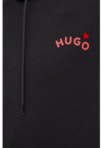 Hugo - HUGO bluza 50469851 męska kolor czarny z kapturem z nadrukiem. Typ kołnierza: kaptur. Kolor: czarny. Materiał: poliester. Wzór: nadruk #2