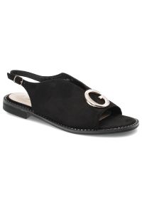 Czarne Sandały S.Barski Eleganckie Obuwie Damskie. Kolor: czarny. Materiał: materiał. Sezon: lato. Styl: elegancki