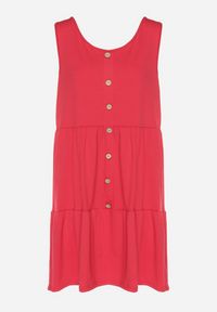 Born2be - Czerwona Sukienka o Rozkloszowanym Kroju na Szerokich Ramiączkach z Guzikami Saniella. Okazja: na co dzień. Kolor: czerwony. Długość rękawa: na ramiączkach. Typ sukienki: rozkloszowane. Styl: klasyczny, casual, elegancki #2