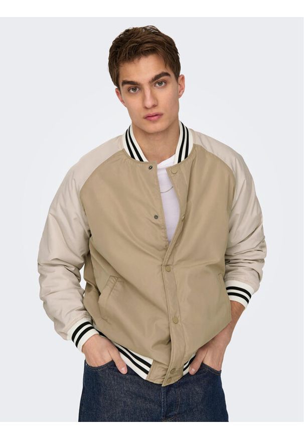 Only & Sons Kurtka bomber 22025423 Beżowy Regular Fit. Kolor: beżowy. Materiał: syntetyk