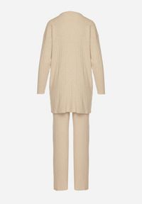 Born2be - Beżowy Dzianinowy Komplet z Bawełną Długi Sweter i Szerokie Spodnie z Tłoczeniem Otida. Kolor: beżowy. Materiał: dzianina, bawełna #3
