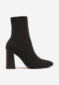 Born2be - Czarne Botki Vices na Geometrycznym Obcasie ze Skarpetową Cholewką Falacea. Okazja: na co dzień. Kolor: czarny. Materiał: jeans. Szerokość cholewki: normalna. Wzór: geometria. Obcas: na obcasie. Styl: casual. Wysokość obcasa: średni #7