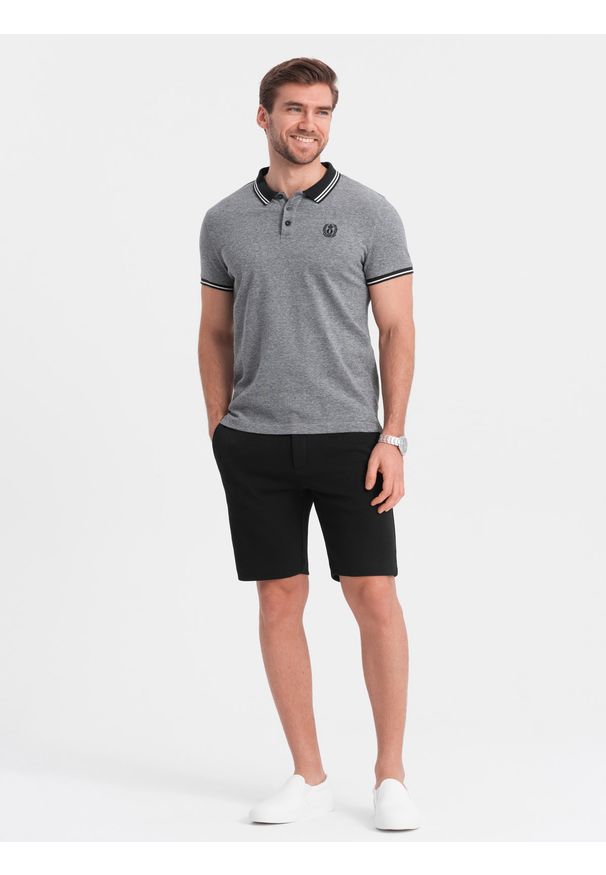 Ombre Clothing - Szorty męskie SLIM FIT ze strukturalnej dzianiny - czarne V2 - Rozmiar: XXL. Okazja: na co dzień. Kolor: czarny. Materiał: dzianina. Wzór: kwiaty. Styl: casual