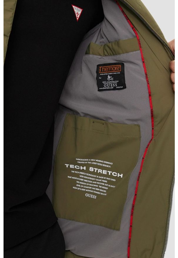 Guess - GUESS Zielona kurtka męska Biker Jacket, Rozmiar XXL. Okazja: na co dzień. Kolor: zielony. Materiał: elastan, poliamid, syntetyk. Styl: casual, elegancki