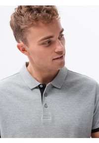Ombre Clothing - Koszulka męska polo bawełniana - jasnoszara V7 S1382 - S. Typ kołnierza: polo. Kolor: szary. Materiał: bawełna. Wzór: nadruk. Styl: klasyczny #5