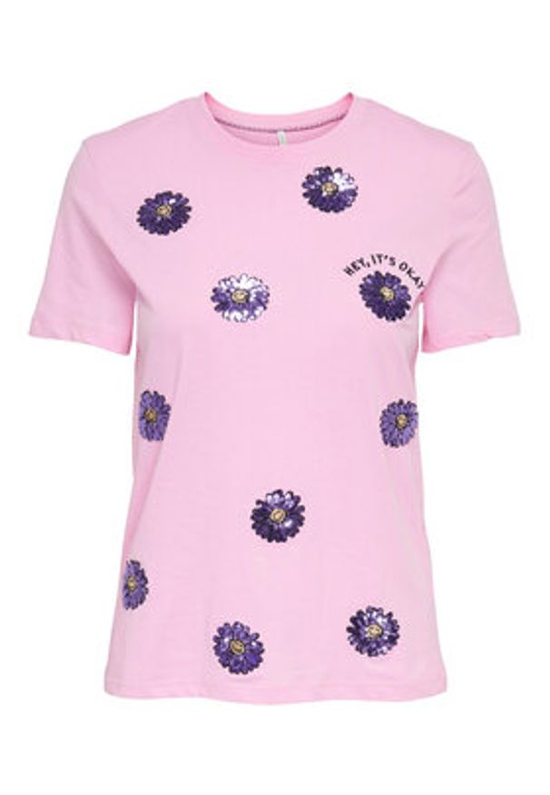 only - ONLY T-Shirt 15286720 Różowy Regular Fit. Kolor: różowy. Materiał: bawełna