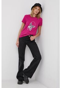 Volcom - T-shirt bawełniany. Okazja: na co dzień. Kolor: różowy. Materiał: bawełna. Wzór: nadruk. Styl: casual #4