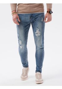 Ombre Clothing - Spodnie męskie jeansowe SLIM FIT P1064 - jasnoniebieskie - XXL. Okazja: na co dzień. Kolor: niebieski. Materiał: jeans. Styl: casual #1