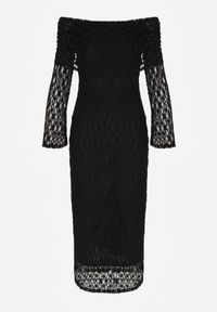 Born2be - Czarna Koktajlowa Sukienka z Odkrytymi Ramionami z Koronki Eperrie. Kolor: czarny. Materiał: koronka. Wzór: koronka. Typ sukienki: z odkrytymi ramionami. Styl: wizytowy. Długość: midi #3