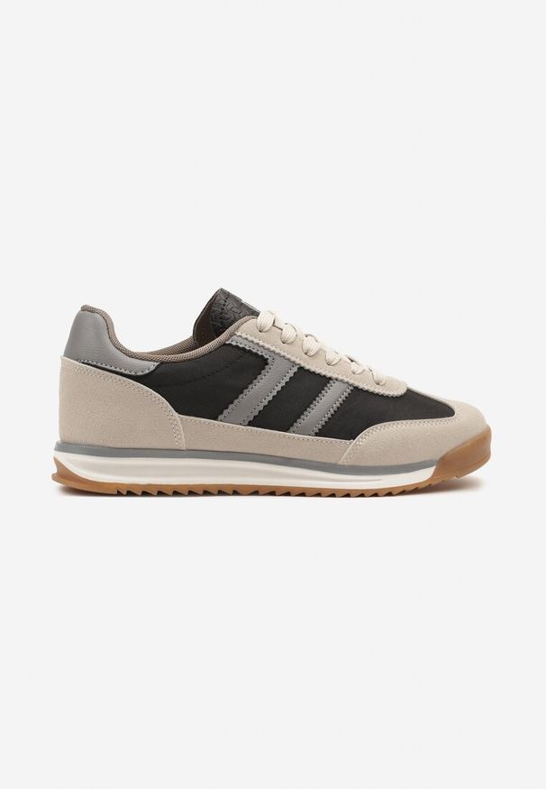 Born2be - Czarne Sneakersy z Geometrycznym Wzorem Naitiel. Okazja: na co dzień. Kolor: czarny. Materiał: jeans, skóra. Wzór: geometria
