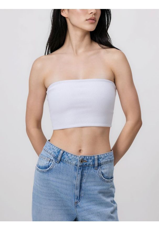 Reserved - Top bandeau - biały. Kolor: biały. Materiał: bawełna, dzianina