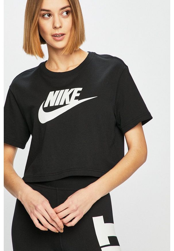 Nike Sportswear - Top. Okazja: na co dzień. Kolor: czarny. Wzór: nadruk. Styl: casual