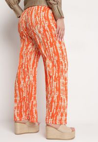 Born2be - Pomarańczowe Szerokie Spodnie z Wysokim Stanem i Gumką w Pasie Miffiana. Stan: podwyższony. Kolor: pomarańczowy. Wzór: nadruk #6