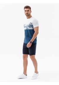 Ombre Clothing - T-shirt meski dwukolorowy z nadrukiem w liście palmy - ciemnoniebieski V1. Kolor: niebieski. Materiał: bawełna, jersey, dzianina. Wzór: nadruk. Sezon: lato. Styl: wakacyjny #8