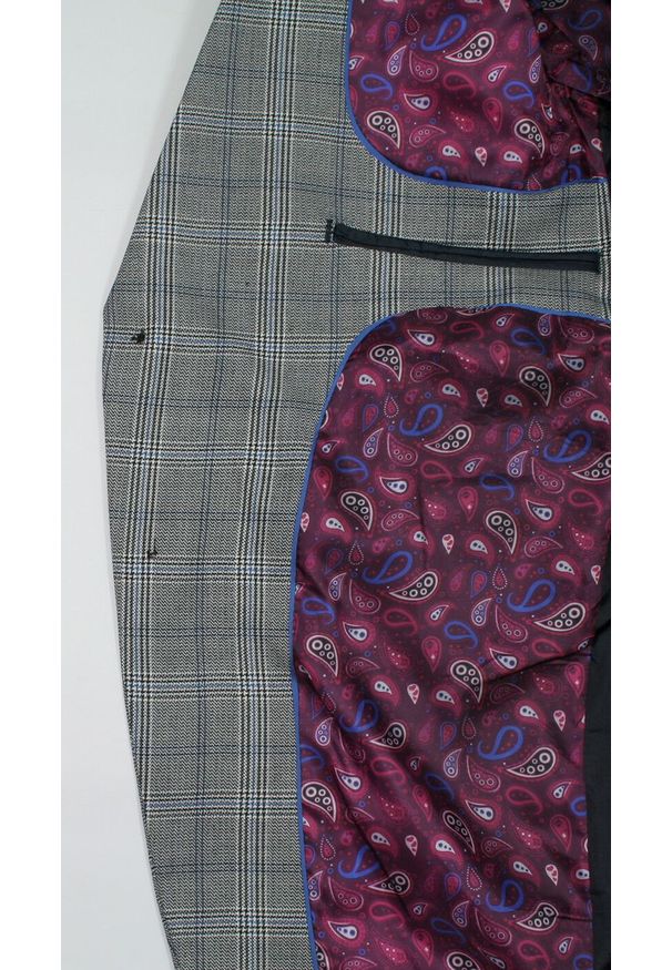 Victorio - Marynarka Szara w Kratkę, Casualowa, Taliowana, 2 Guziki, Dwa Rozcięcia, Slim-VICTORIO. Okazja: na co dzień. Kolor: szary. Materiał: wiskoza, bawełna, elastan. Wzór: kratka. Styl: casual