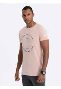 Ombre Clothing - T-shirt męski bawełniany z nadrukiem - jasnoróżowy V3 S1752 - XXL. Kolor: różowy. Materiał: bawełna. Długość rękawa: krótki rękaw. Długość: krótkie. Wzór: nadruk. Styl: klasyczny #5