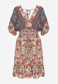 Renee - Beżowo-Granatowa Sukienka Dylina. Kolor: beżowy. Materiał: wiskoza, tkanina. Długość: mini #4