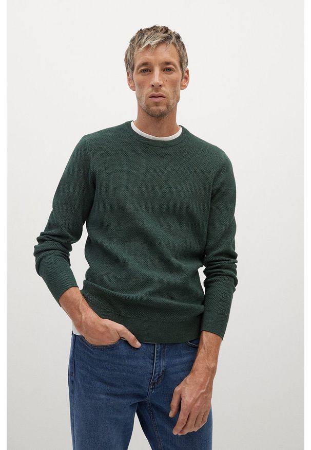 Mango Man - Sweter ANTIGUA. Okazja: na co dzień. Kolor: zielony. Materiał: bawełna, poliester, dzianina. Długość rękawa: długi rękaw. Długość: długie. Wzór: gładki. Styl: casual