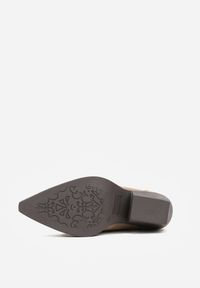 Renee - Ciemnobeżowe Botki Typu Kowbojki na Stożku ze Skóry Naturalnej Clearfeather. Okazja: na co dzień. Kolor: beżowy. Materiał: skóra. Obcas: na stożku. Styl: klasyczny, casual #3