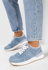 Born2be - Niebieskie Jeansowe Sneakersy na Grubej Podeszwie ze Sznurowaniem Glexa. Kolor: niebieski. Materiał: jeans. Szerokość cholewki: normalna #3