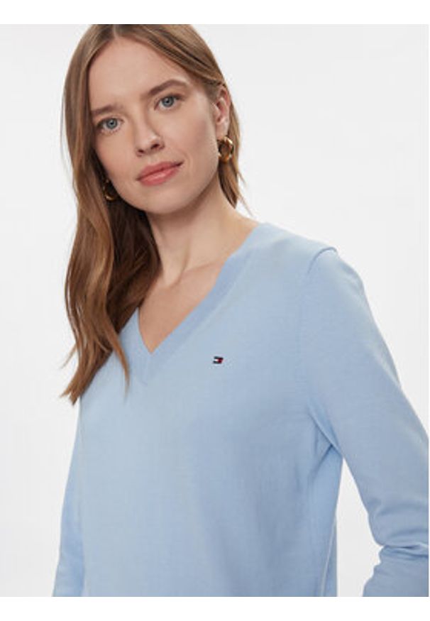 TOMMY HILFIGER - Tommy Hilfiger Sweter WW0WW40098 Błękitny Regular Fit. Kolor: niebieski. Materiał: bawełna, syntetyk