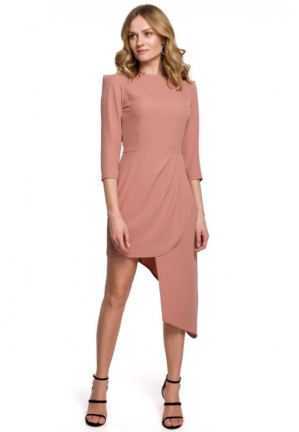 Makover - Elegancka asymetryczna sukienka podkreślająca ramiona. Materiał: elastan. Typ sukienki: asymetryczne. Styl: elegancki