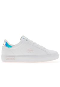 Buty Lacoste Powercourt 747SUJ0013-1Y9 - białe. Okazja: na co dzień. Zapięcie: sznurówki. Kolor: biały. Materiał: guma, skóra, syntetyk. Wzór: aplikacja
