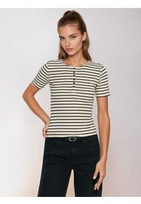 Sinsay - Prążkowana bluzka w paski z wiskozą - wielobarwny. Materiał: prążkowany, wiskoza. Wzór: paski #1