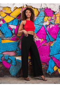 Sinsay - Spodnie wide leg - czarny. Kolor: czarny. Materiał: materiał, włókno #1