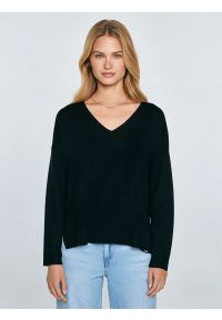 Big-Star - Sweter damski z wiskozy czarny Faustii 906. Okazja: na co dzień. Kolor: czarny. Materiał: wiskoza. Styl: elegancki, casual