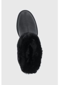 Lauren Ralph Lauren Botki skórzane damskie kolor czarny na płaskim obcasie lekko ocieplone. Nosek buta: okrągły. Kolor: czarny. Materiał: skóra. Obcas: na obcasie. Wysokość obcasa: niski