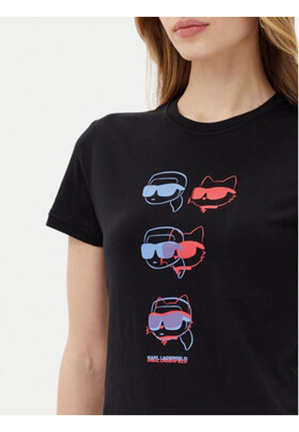 Karl Lagerfeld - KARL LAGERFELD T-Shirt A2W17112 Czarny Regular Fit. Typ kołnierza: dekolt w karo. Kolor: czarny. Materiał: bawełna