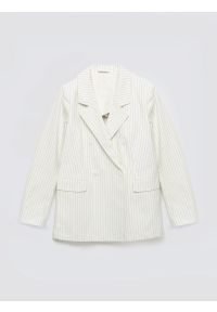 Big-Star - Marynarka damska lniana w prążek kremowa Kinnia 102. Kolor: kremowy. Materiał: len. Wzór: prążki #6