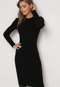 Born2be - Czarna Sukienka Dzianinowa Dopasowana Morttina. Okazja: na co dzień. Kolor: czarny. Materiał: dzianina. Długość rękawa: długi rękaw. Typ sukienki: proste. Styl: klasyczny, casual, elegancki. Długość: midi #6
