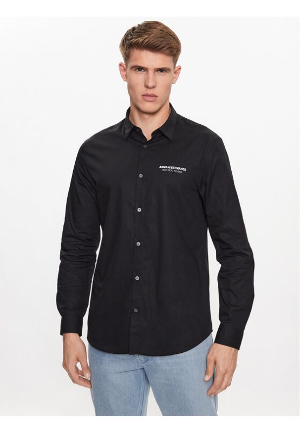 Armani Exchange Koszula 6RZC03 ZNXLZ 1200 Czarny Regular Fit. Kolor: czarny. Materiał: bawełna