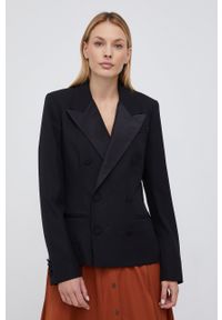 Polo Ralph Lauren Marynarka wełniana 211815087001 kolor czarny dwurzędowa gładka. Okazja: na co dzień. Typ kołnierza: polo. Kolor: czarny. Materiał: wełna. Wzór: gładki. Styl: casual, klasyczny #1