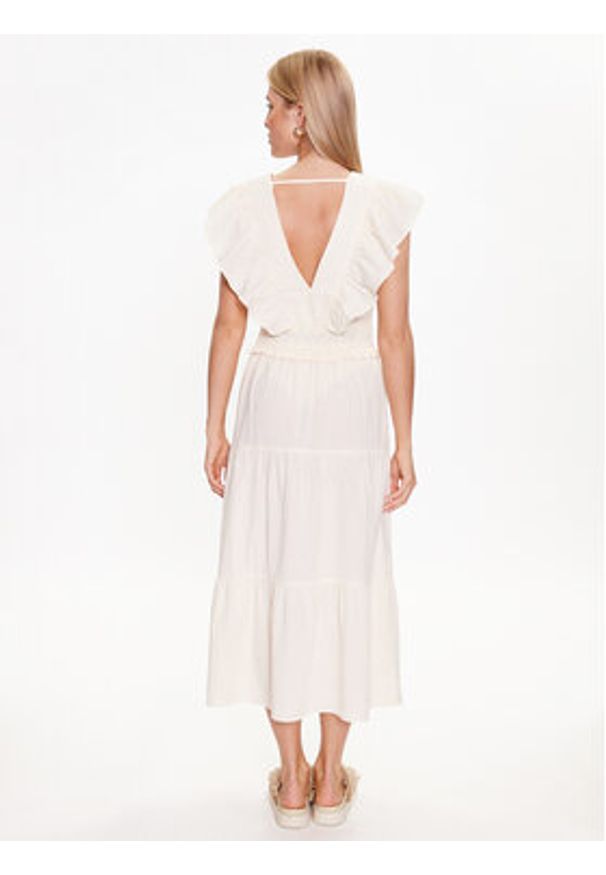 Gina Tricot Sukienka letnia Ruffle dress 20443 Écru Regular Fit. Materiał: bawełna. Sezon: lato