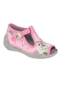 Befado obuwie dziecięce 213P130 różowe szare. Nosek buta: otwarty. Kolor: różowy, wielokolorowy, szary. Materiał: tkanina, bawełna