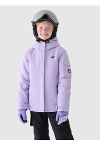 4f - 4F Kurtka snowboardowa membrana 8000 dziewczęca - fioletowa 128 (7-8 lat). Okazja: na co dzień. Typ kołnierza: kaptur. Kolor: fioletowy. Materiał: dzianina, poliester, materiał, tkanina. Sezon: lato, zima. Styl: klasyczny, sportowy, casual
