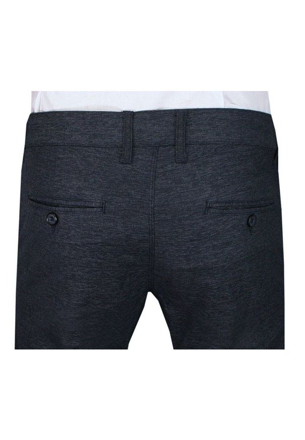 Granatowe Casualowe Spodnie Męskie, Slim Fit -TO-ON- Zwężane, Chinosy, Tłoczony Wzór, Melanżowe. Okazja: na co dzień. Kolor: niebieski. Materiał: bawełna, elastan. Wzór: melanż. Styl: casual