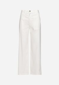 Born2be - Białe Spodnie z Szerokimi Nogawkami i Naszytymi Kieszeniami Annervea. Okazja: na co dzień. Kolor: biały. Wzór: aplikacja. Styl: casual, elegancki #5