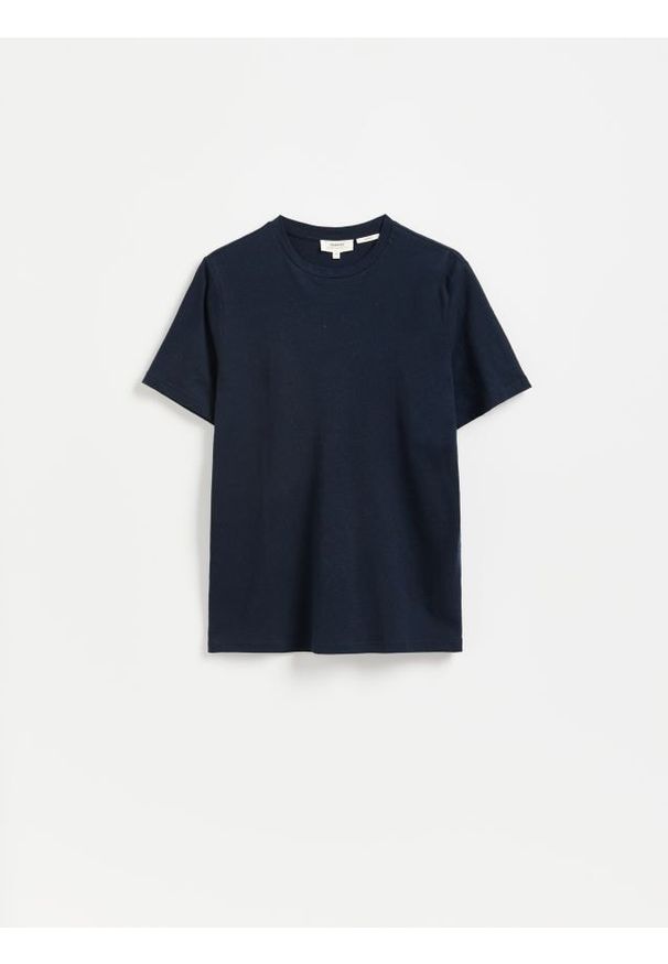 Reserved - T-shirt regular fit z lnem - granatowy. Kolor: niebieski. Materiał: len
