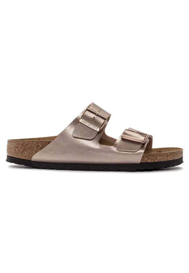 Birkenstock - BIRKENSTOCK ARIZONA BF COPPER Klapki damskie. Okazja: na co dzień. Kolor: brązowy. Materiał: materiał. Wzór: paski. Sezon: lato. Styl: casual, klasyczny, elegancki